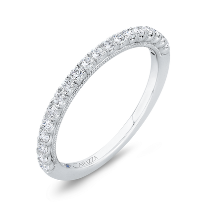 Half Run Diamond Wedding Band with Milgrain 14K White Gold