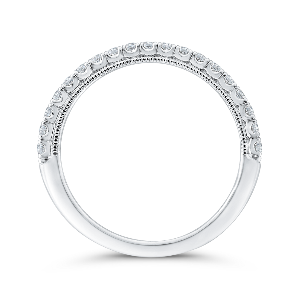 Half Run Diamond Wedding Band with Milgrain 14K White Gold