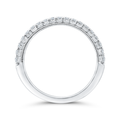 Half Run Diamond Wedding Band with Milgrain 14K White Gold