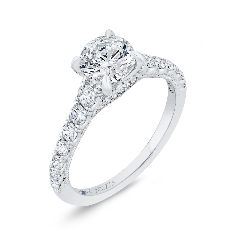 Round Diamond Solitaire Plus Engagement Ring with Milgrain 14K White Gold (Semi-Mount)