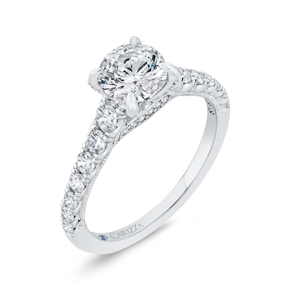 Round Diamond Solitaire Plus Engagement Ring with Milgrain 14K White Gold (Semi-Mount)