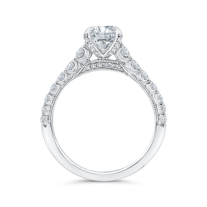 Round Diamond Solitaire Plus Engagement Ring with Milgrain 14K White Gold (Semi-Mount)