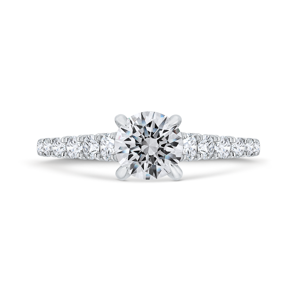 Round Diamond Solitaire Plus Engagement Ring with Milgrain 14K White Gold (Semi-Mount)