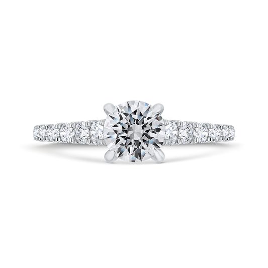 Round Diamond Solitaire Plus Engagement Ring with Milgrain 14K White Gold (Semi-Mount)