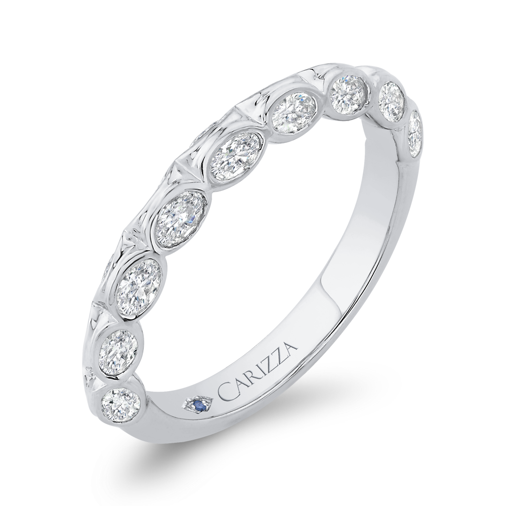 Bezel Set Double Row Diamond Wedding Band in 14K White Gold