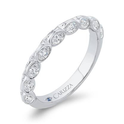 Bezel Set Double Row Diamond Wedding Band in 14K White Gold