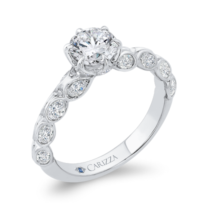 Bezel Set Double Row Round Diamond Engagement Ring in 14K White Gold (Semi-Mount)