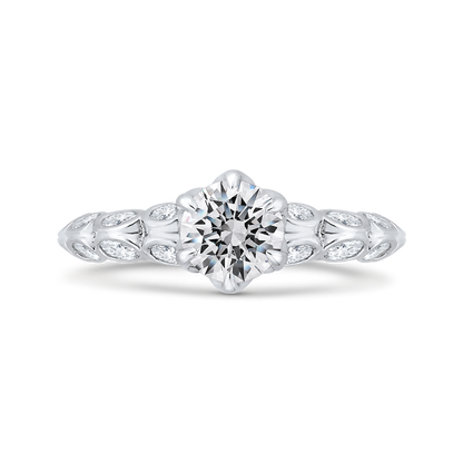 Bezel Set Double Row Round Diamond Engagement Ring in 14K White Gold (Semi-Mount)