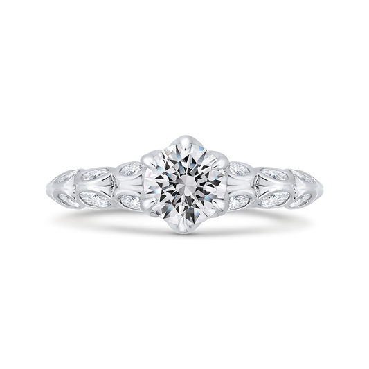 Bezel Set Double Row Round Diamond Engagement Ring in 14K White Gold (Semi-Mount)