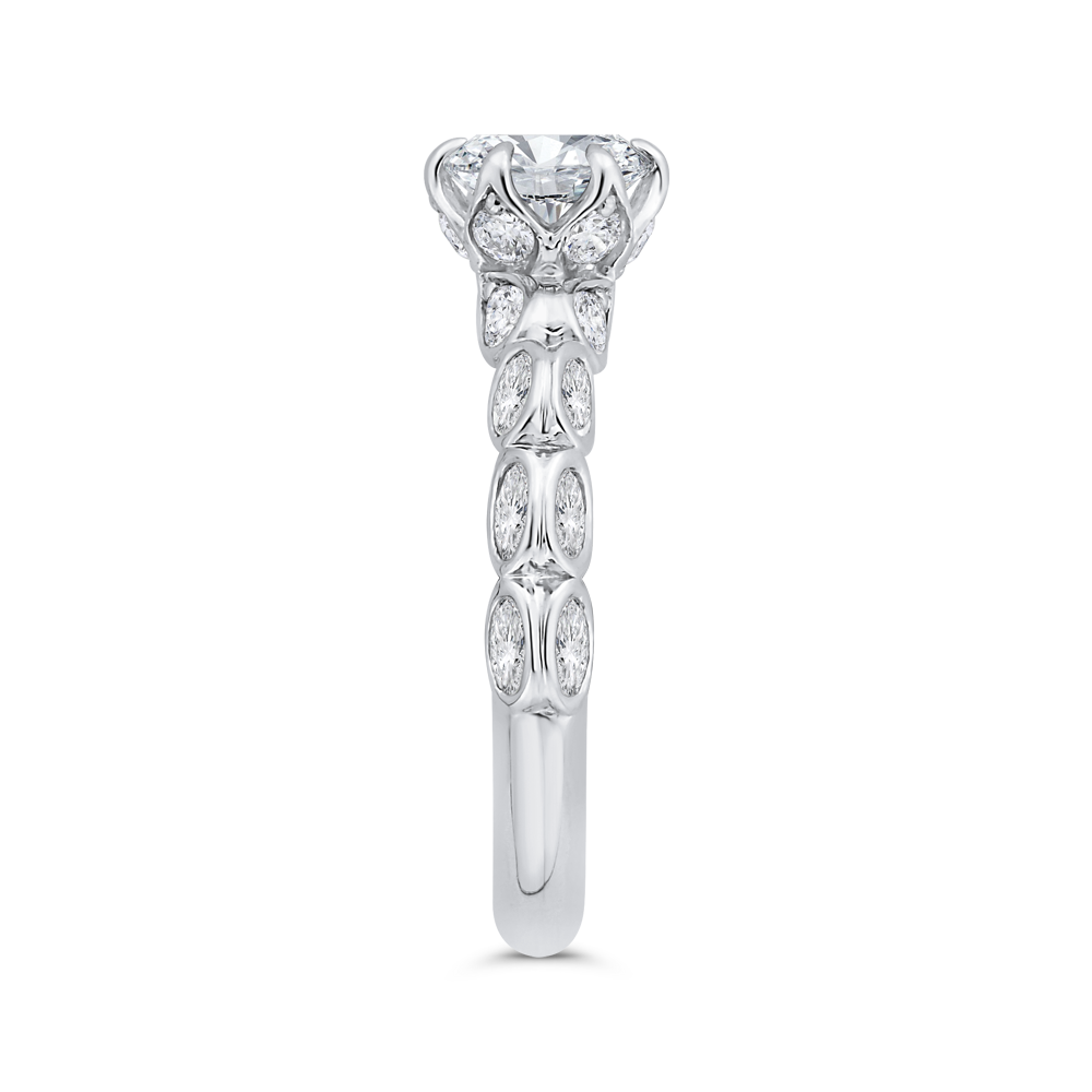 Bezel Set Double Row Round Diamond Engagement Ring in 14K White Gold (Semi-Mount)