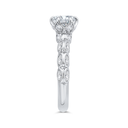 Bezel Set Double Row Round Diamond Engagement Ring in 14K White Gold (Semi-Mount)