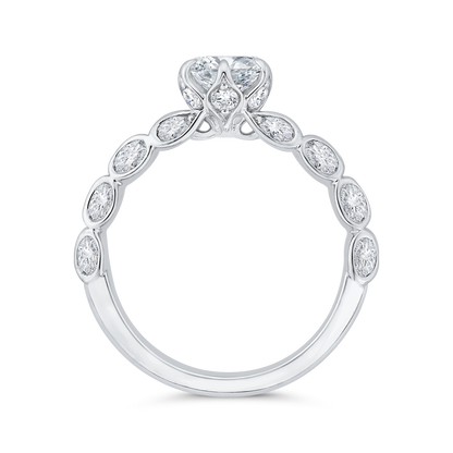 Bezel Set Double Row Round Diamond Engagement Ring in 14K White Gold (Semi-Mount)