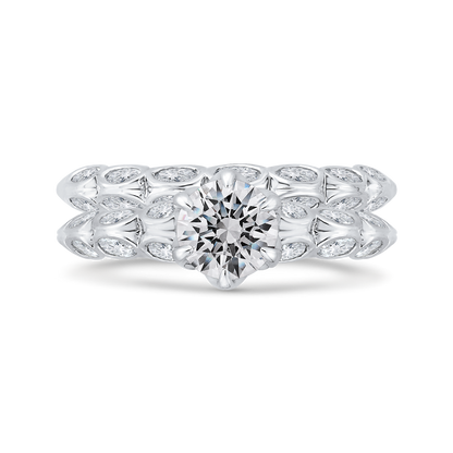 Bezel Set Double Row Round Diamond Engagement Ring in 14K White Gold (Semi-Mount)