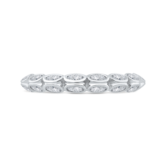 Bezel Set Double Row Diamond Wedding Band in 14K White Gold