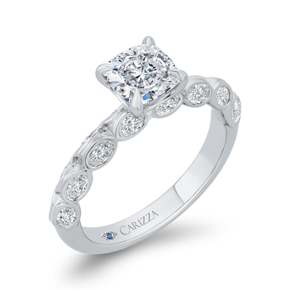 Bezel Set Double Row Cushion Cut Diamond Engagement Ring in 14K White Gold (Semi-Mount)