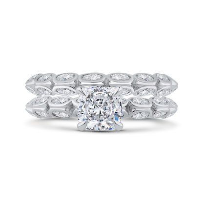 Bezel Set Double Row Cushion Cut Diamond Engagement Ring in 14K White Gold (Semi-Mount)