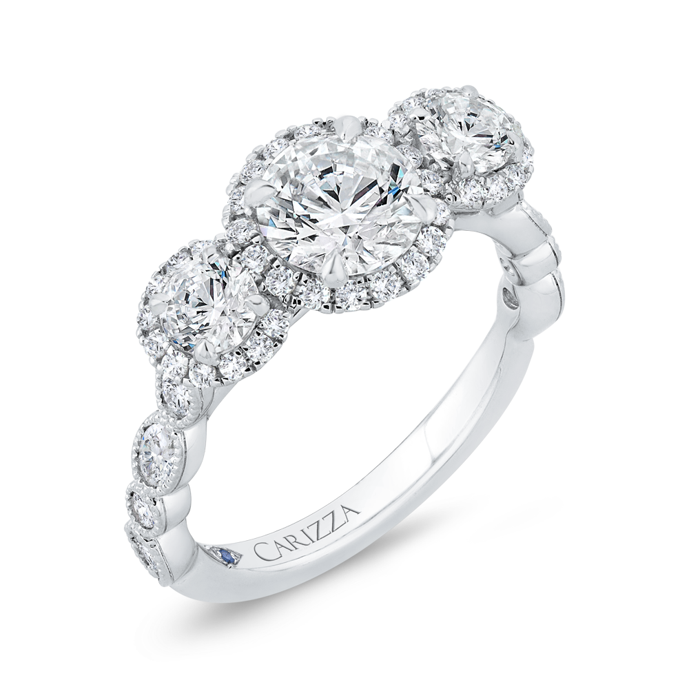 Round Diamond Three Halo Engagement Ring with Round Shank in 14K White Gold (Semi-Mount)