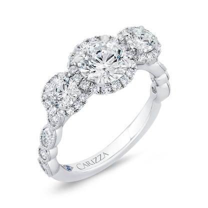 Round Diamond Three Halo Engagement Ring with Round Shank in 14K White Gold (Semi-Mount)