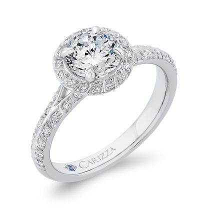 Split Shank Round Diamond Double Row Engagement Ring  in 14K White Gold (Semi-Mount)