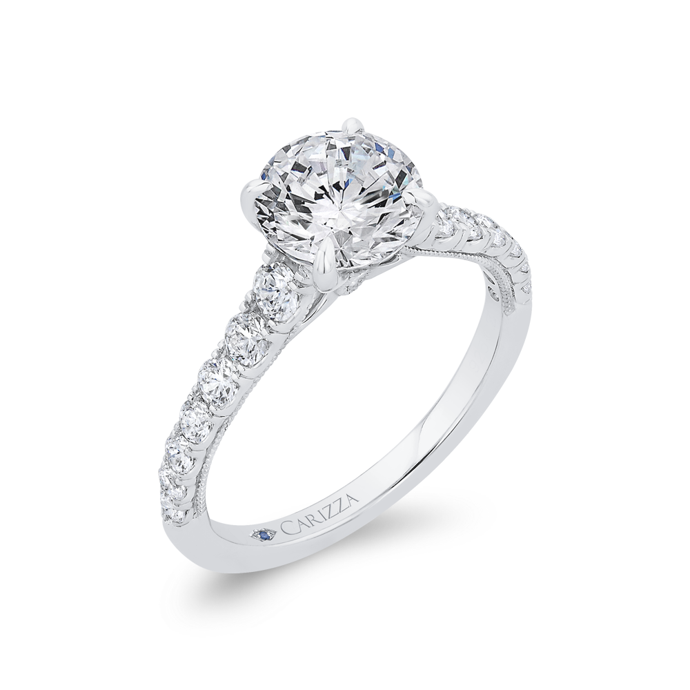 Round Diamond Engagement Ring with Milgrain 14K White Gold (Semi-Mount)