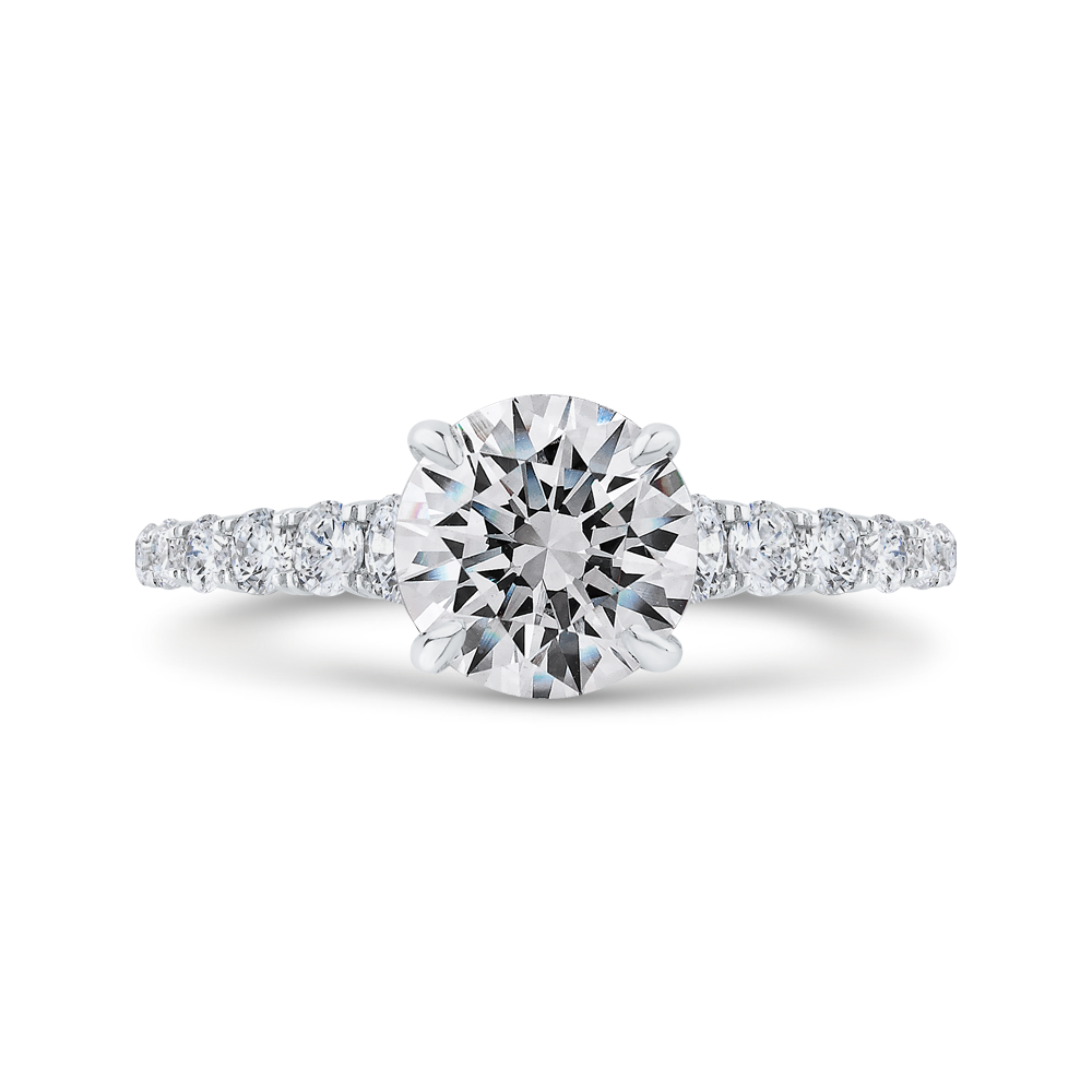 Round Diamond Engagement Ring with Milgrain 14K White Gold (Semi-Mount)