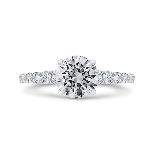 Round Diamond Engagement Ring with Milgrain 14K White Gold (Semi-Mount)