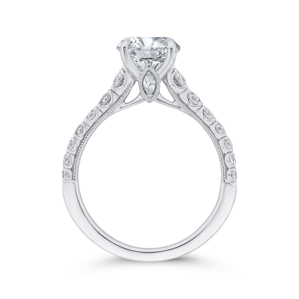 Round Diamond Engagement Ring with Milgrain 14K White Gold (Semi-Mount)