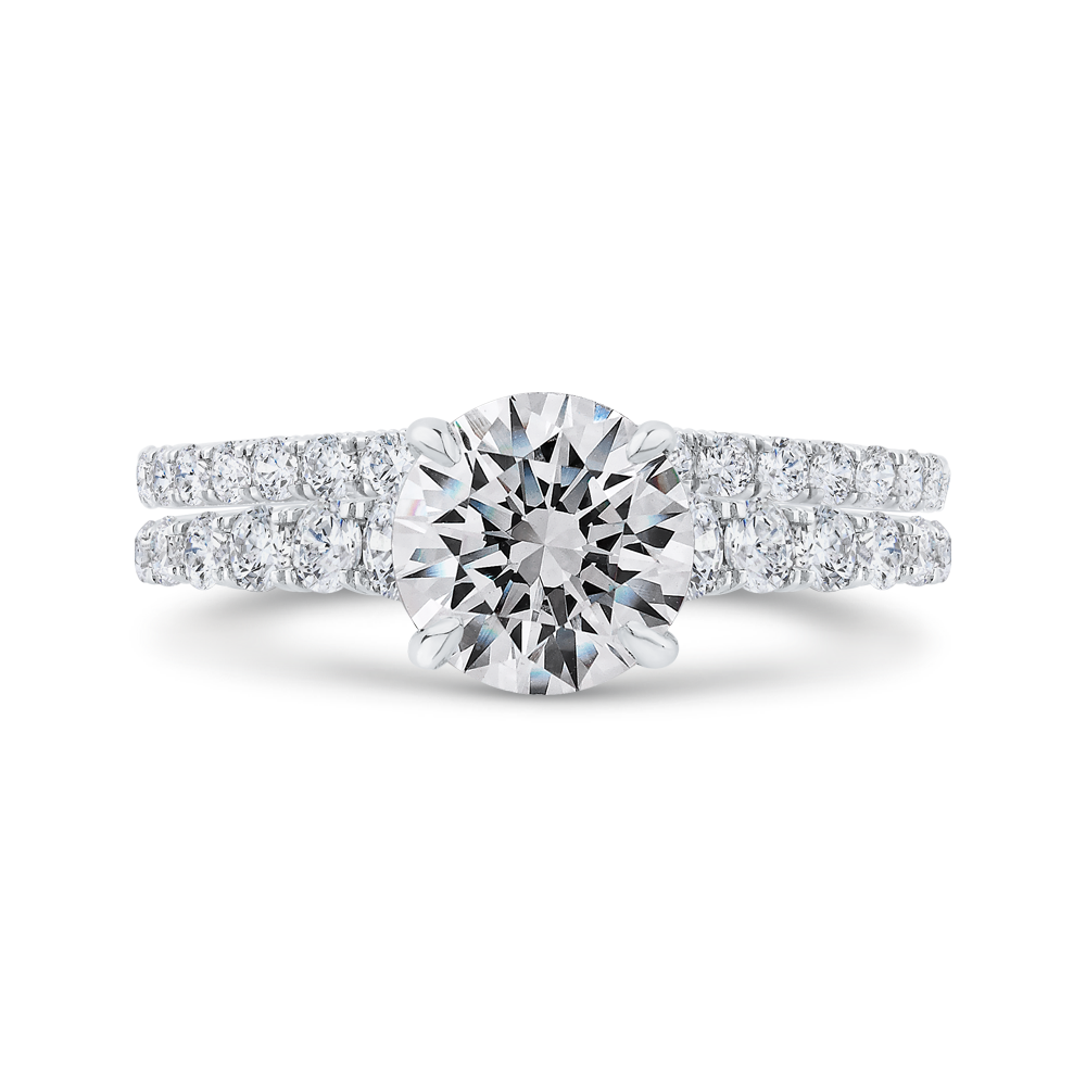 Round Diamond Engagement Ring with Milgrain 14K White Gold (Semi-Mount)