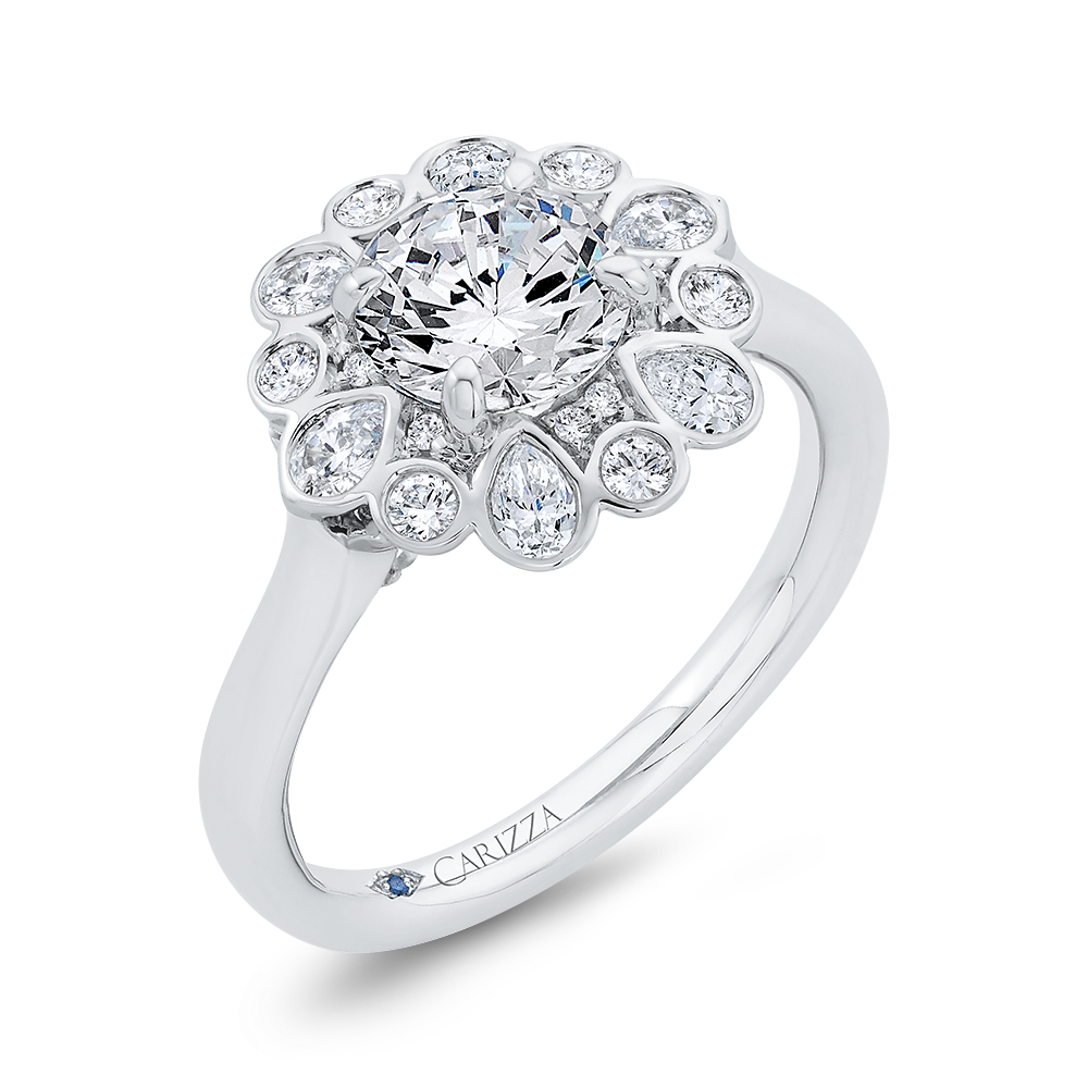 Diamond Halo Engagement Ring in 14K White Gold (Semi-Mount)