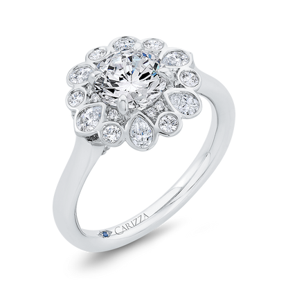 Diamond Halo Engagement Ring in 14K White Gold (Semi-Mount)