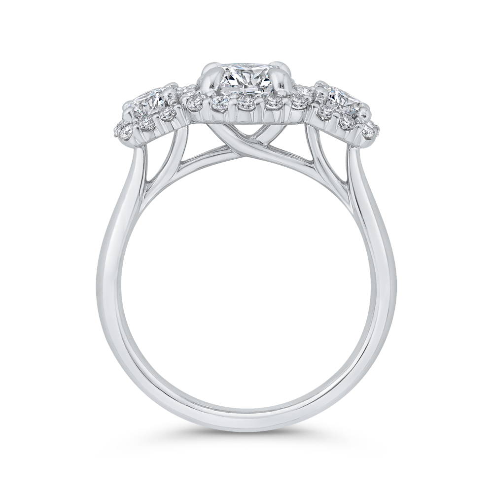 Diamond Three-Stone Halo Engagement Ring in 14K White Gold (Semi-Mount)