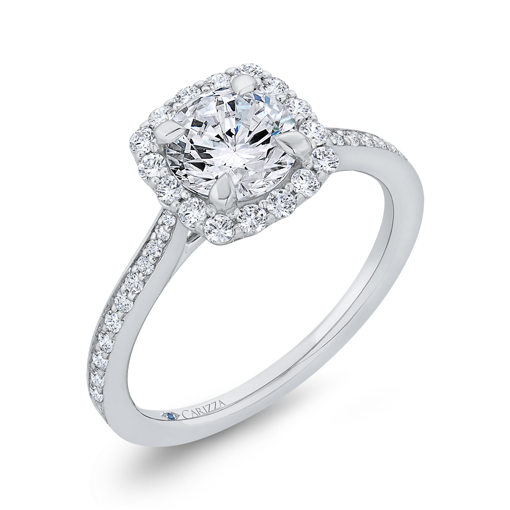 Diamond Halo Engagement Ring in 14K White Gold (Semi-Mount)