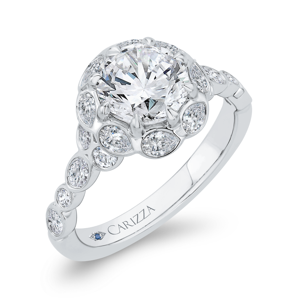 Diamond Halo Engagement Ring in 14K White Gold (Semi-Mount)