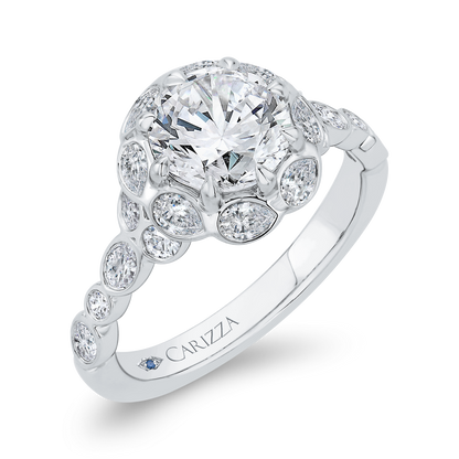 Diamond Halo Engagement Ring in 14K White Gold (Semi-Mount)