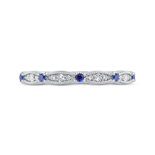 Round Diamond & Sapphire Wedding Band in 14K White Gold