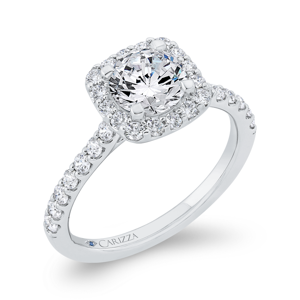 Diamond Halo Engagement Ring in 14K White Gold (Semi-Mount)