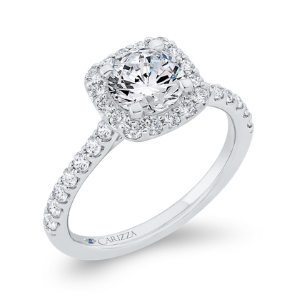 Diamond Halo Engagement Ring in 14K White Gold (Semi-Mount)