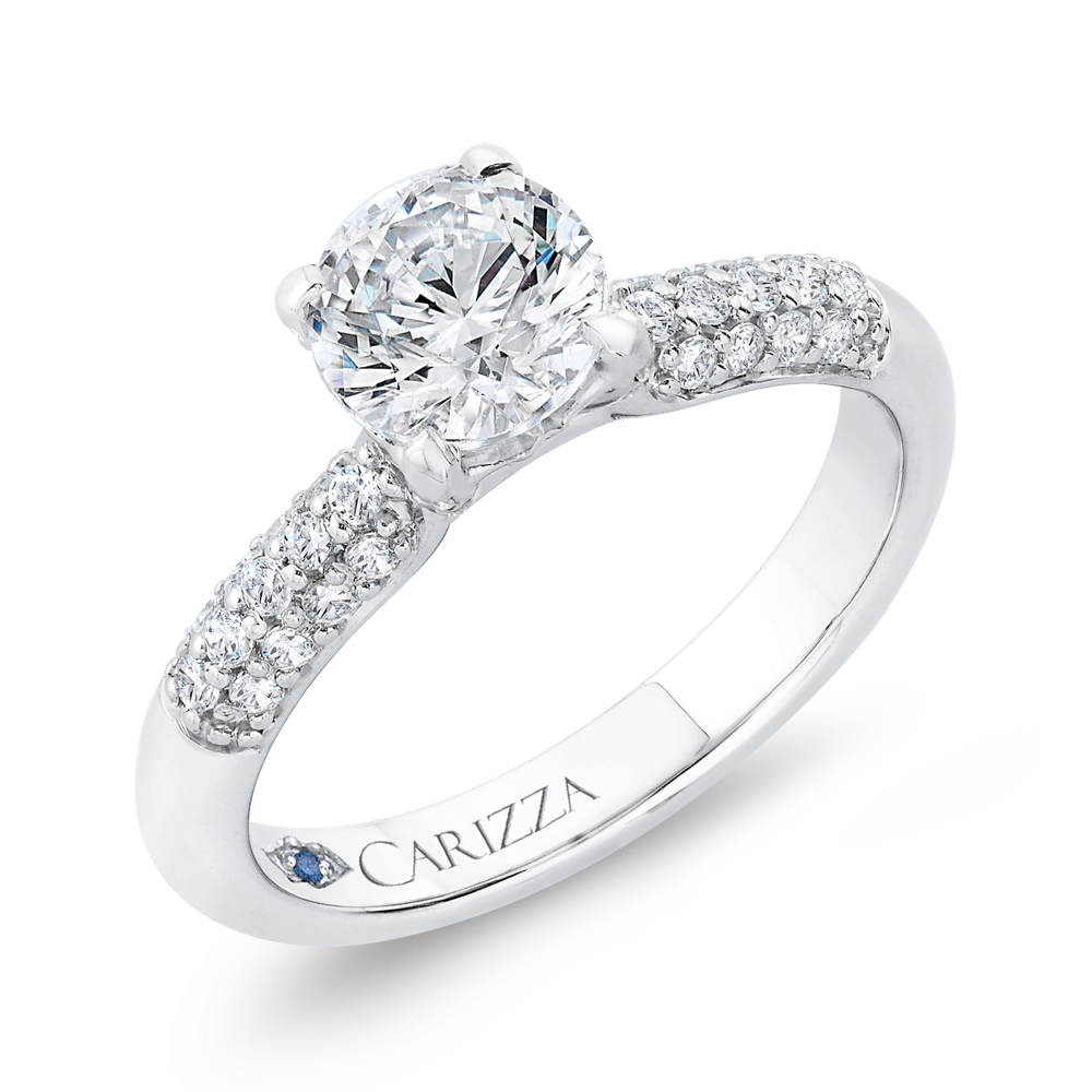 Three Row Round Diamond Engagement Ring in 14K White Gold (Semi-Mount)