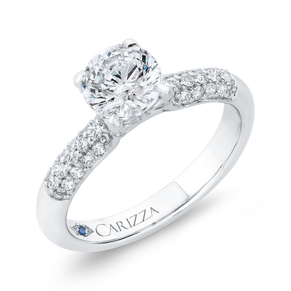 Three Row Round Diamond Engagement Ring in 14K White Gold (Semi-Mount)