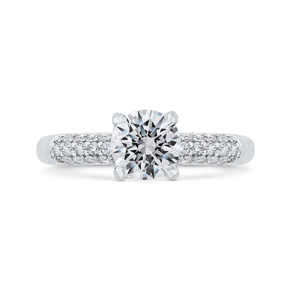 Three Row Round Diamond Engagement Ring in 14K White Gold (Semi-Mount)