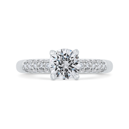 Three Row Round Diamond Engagement Ring in 14K White Gold (Semi-Mount)