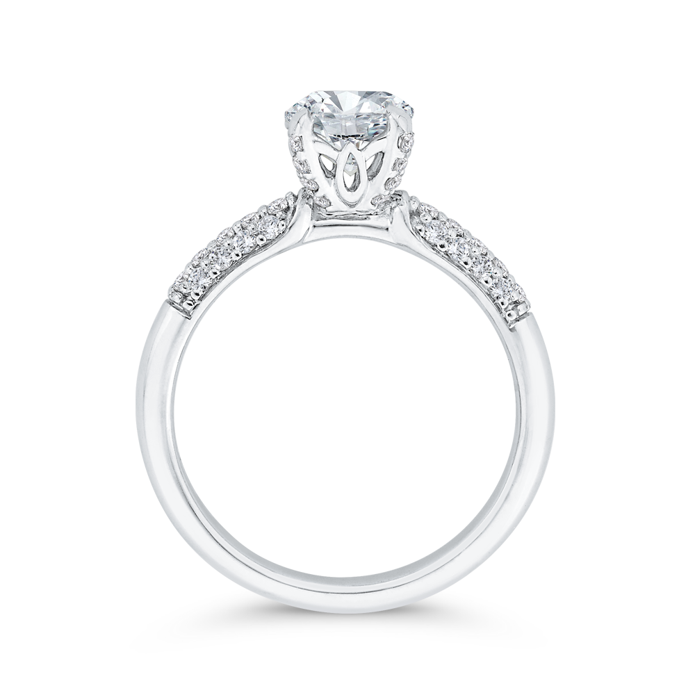 Three Row Round Diamond Engagement Ring in 14K White Gold (Semi-Mount)