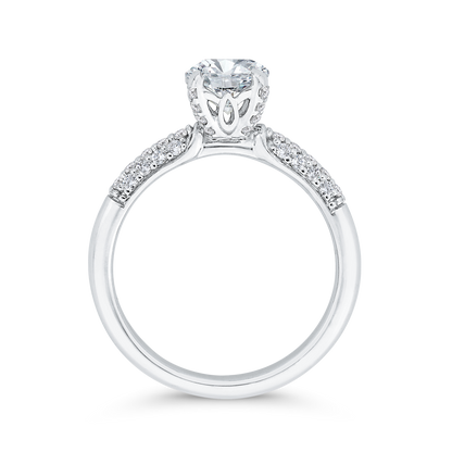 Three Row Round Diamond Engagement Ring in 14K White Gold (Semi-Mount)