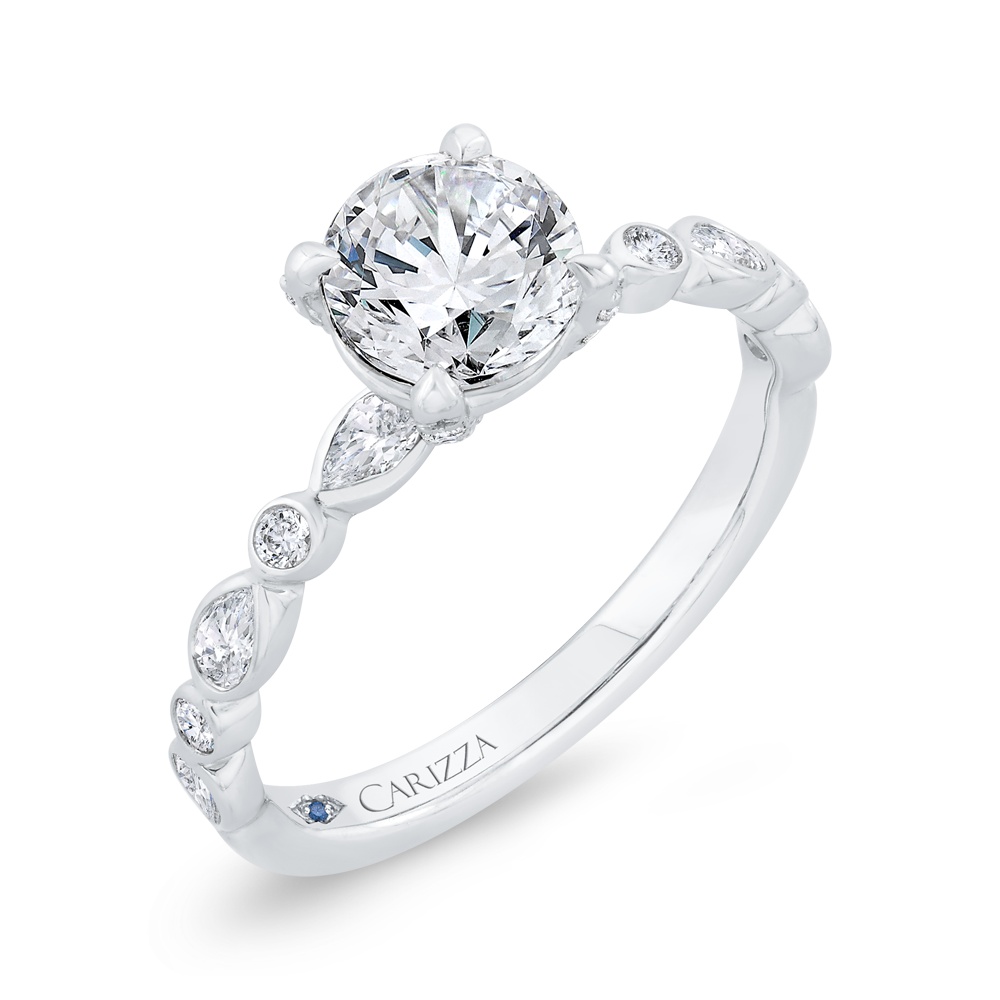 Bezel Set Round Diamond Engagement Ring in 14K White Gold (Semi-Mount)