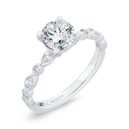 Bezel Set Round Diamond Engagement Ring in 14K White Gold (Semi-Mount)