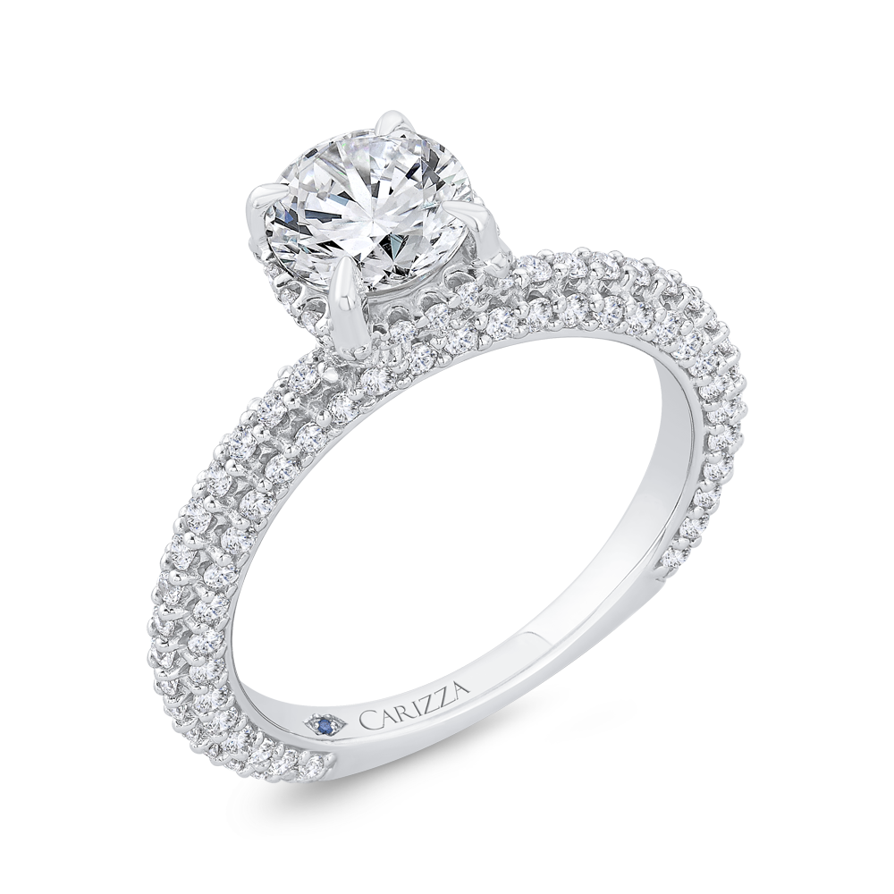 14K White Gold Round Cut Diamond 3/4 Run Engagement Ring (Semi-Mount)