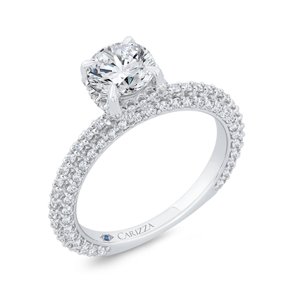 14K White Gold Round Cut Diamond 3/4 Run Engagement Ring (Semi-Mount)