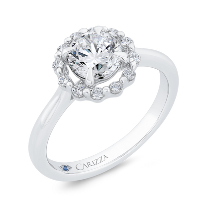 Round Cut Diamond Floral Engagement Ring In 14K White Gold (Semi-Mount)