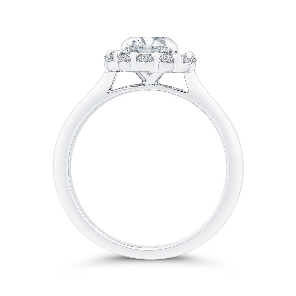 Round Cut Diamond Floral Engagement Ring In 14K White Gold (Semi-Mount)