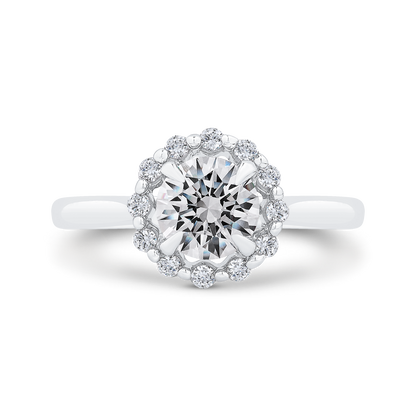 Round Cut Diamond Floral Engagement Ring In 14K White Gold (Semi-Mount)
